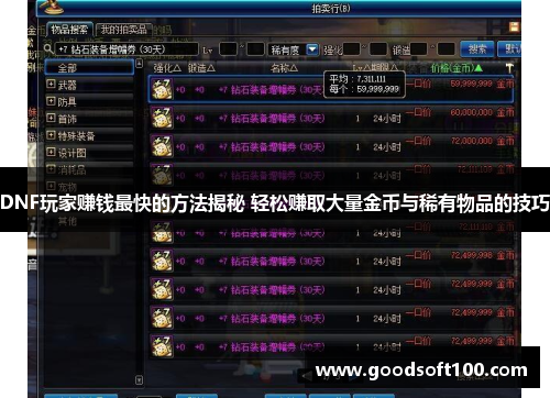 DNF玩家赚钱最快的方法揭秘 轻松赚取大量金币与稀有物品的技巧